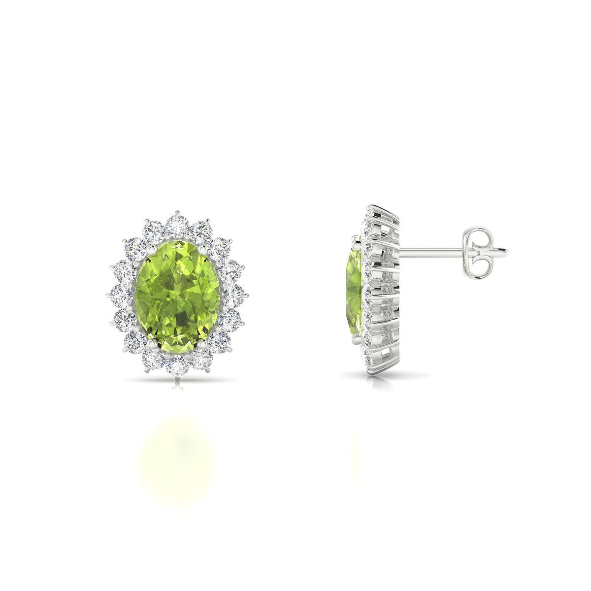 Blossom | 18k White Gold 8 x 6 mm Oval Peridot Earrings