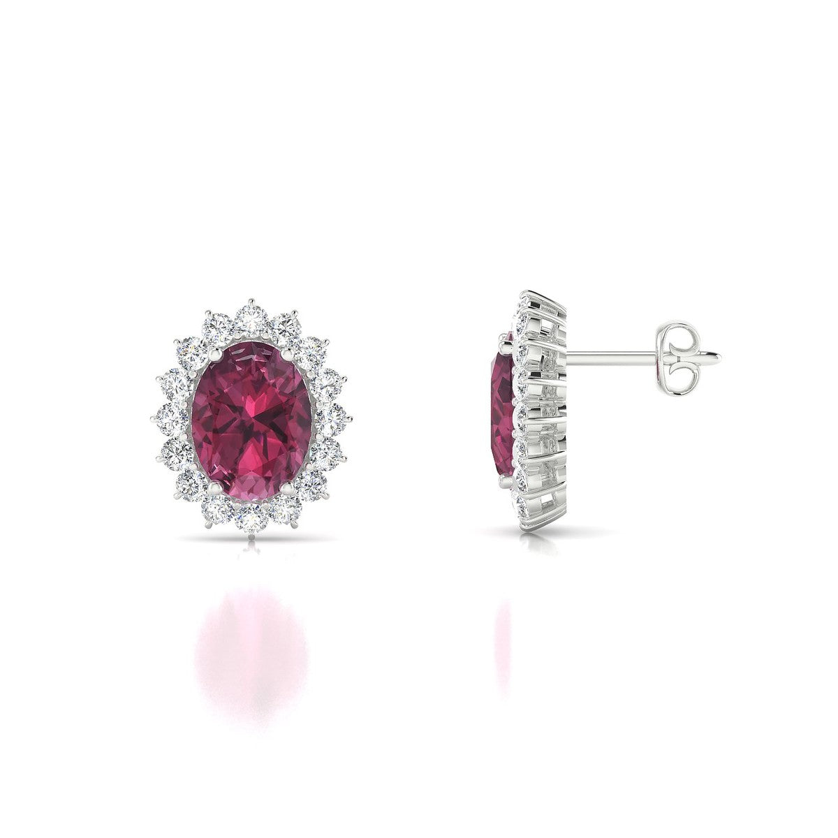 Blossom | 18k White Gold 8 x 6 mm Oval Rhodolite Earrings