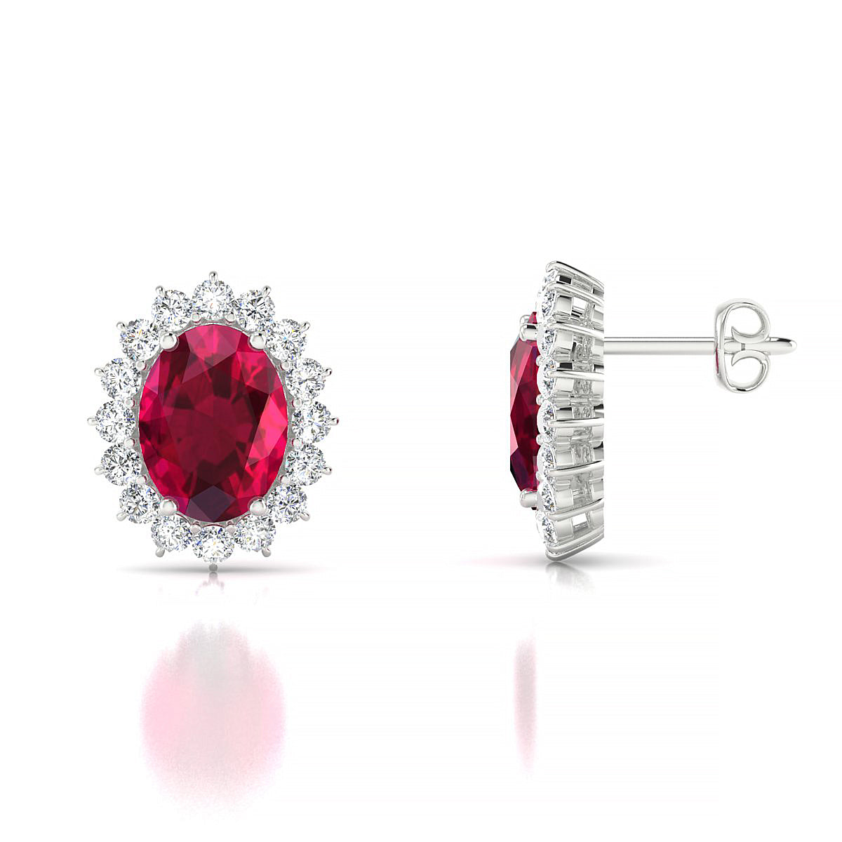 Blossom | 18k White Gold 8 x 6 mm Oval Ruby Earrings