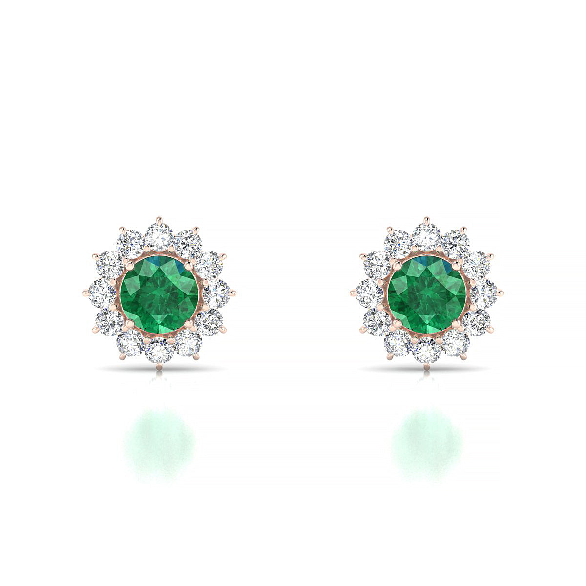 Blossom | 18k Rose Gold 4.5 mm Round Emerald Earrings