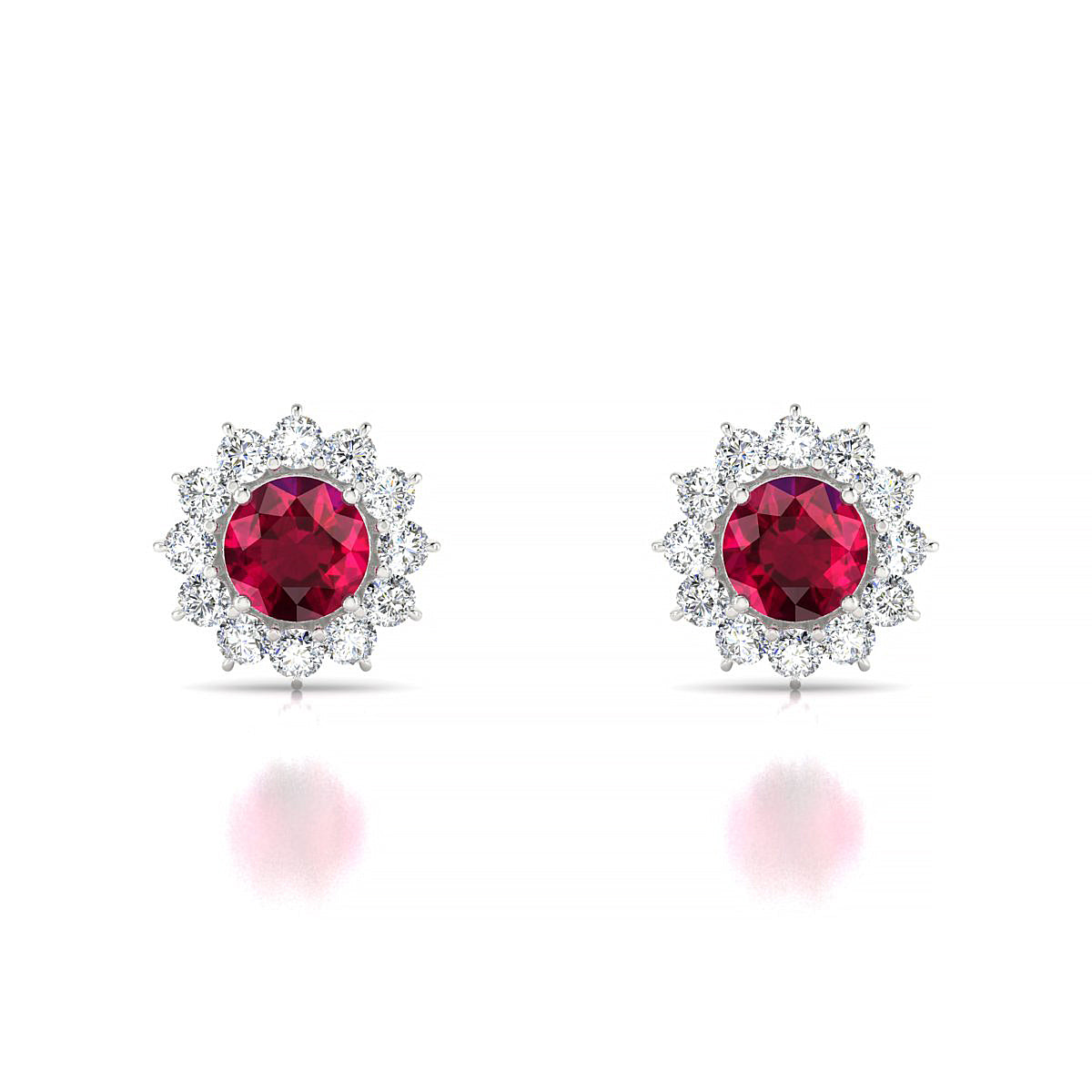 Blossom | 18k White Gold 4.5 mm Round Ruby Earrings