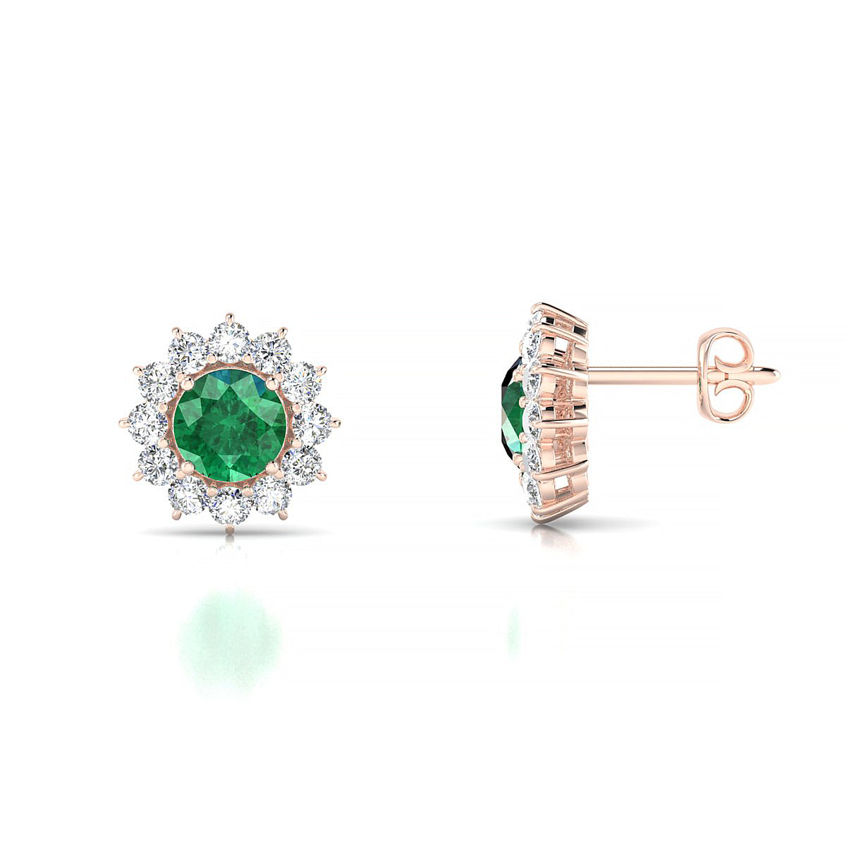 Blossom | 18k Rose Gold 4.5 mm Round Emerald Earrings