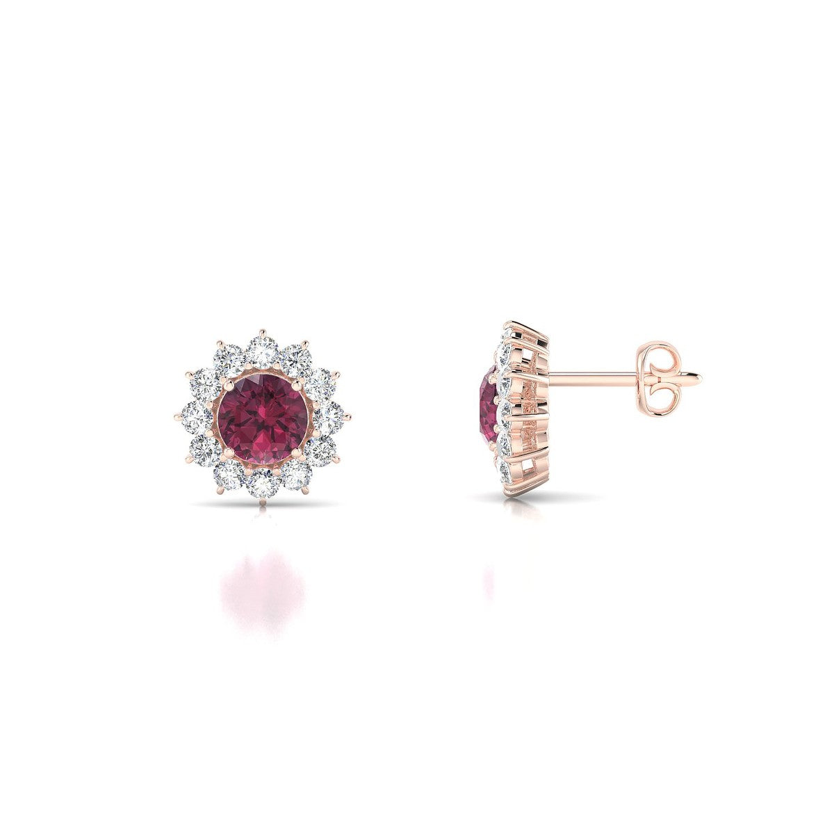 Blossom | 18k Rose Gold 4.5 mm Round Rhodolite Earrings
