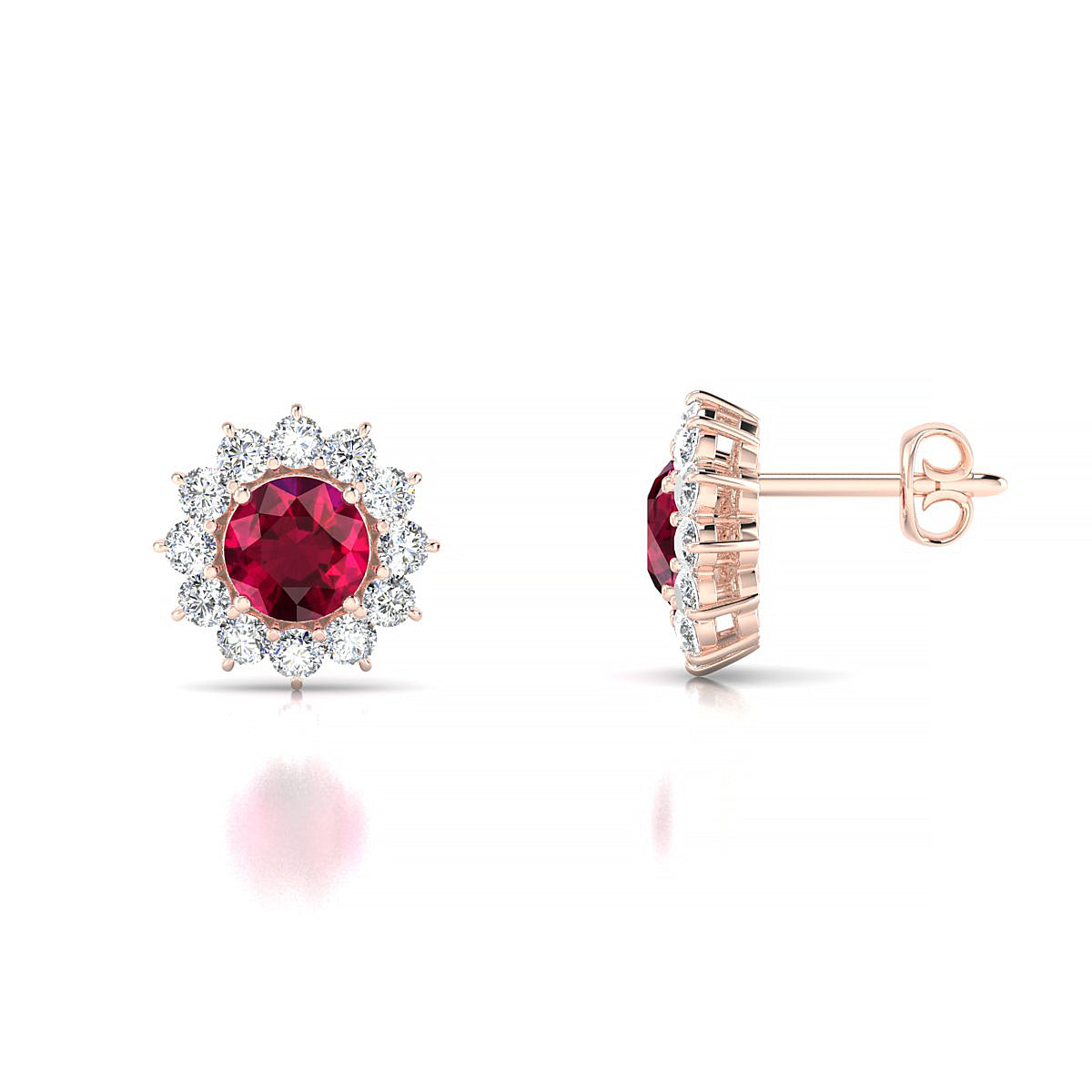 Blossom | 18k Rose Gold 4.5 mm Round Ruby Earrings