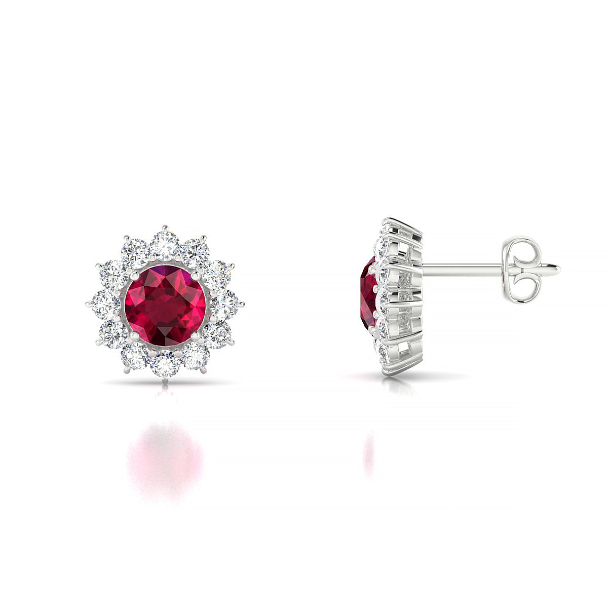 Blossom | 18k White Gold 4.5 mm Round Ruby Earrings