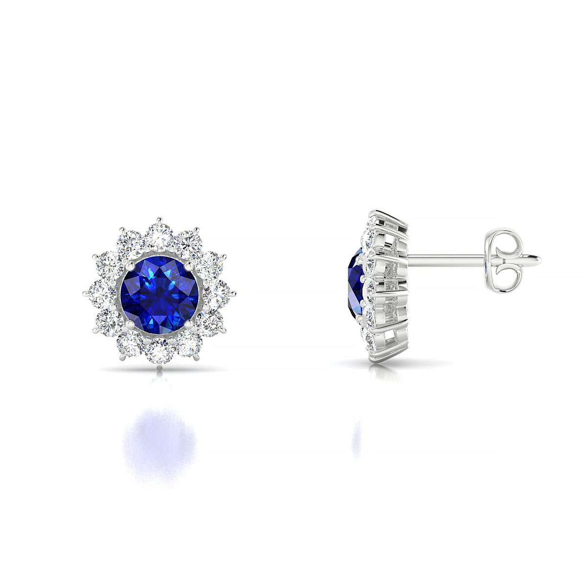Blossom | 18k White Gold 4.5 mm Round Sapphire Earrings