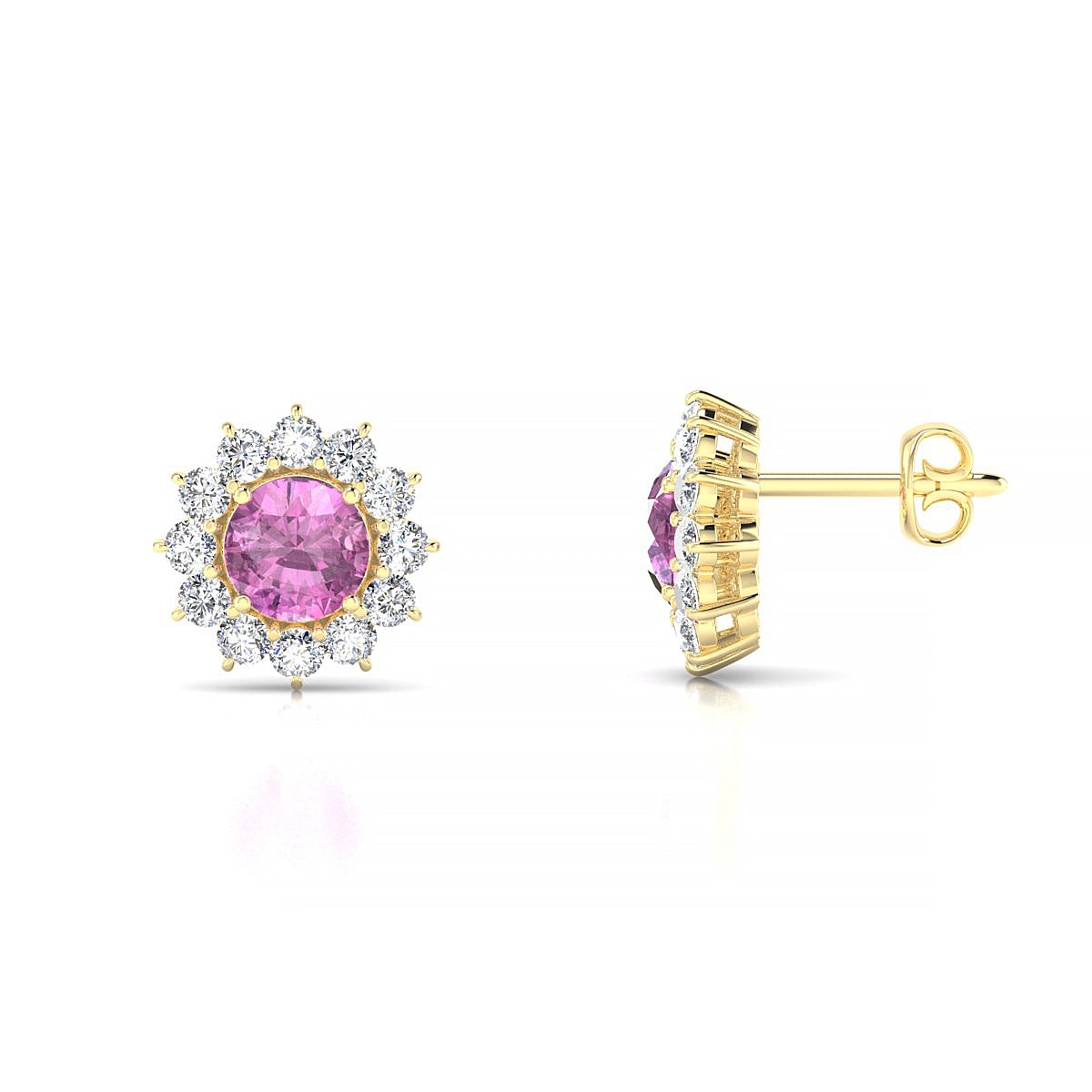 Blossom | 18k Yellow Gold 4.5 mm Round Pink Sapphire Earrings