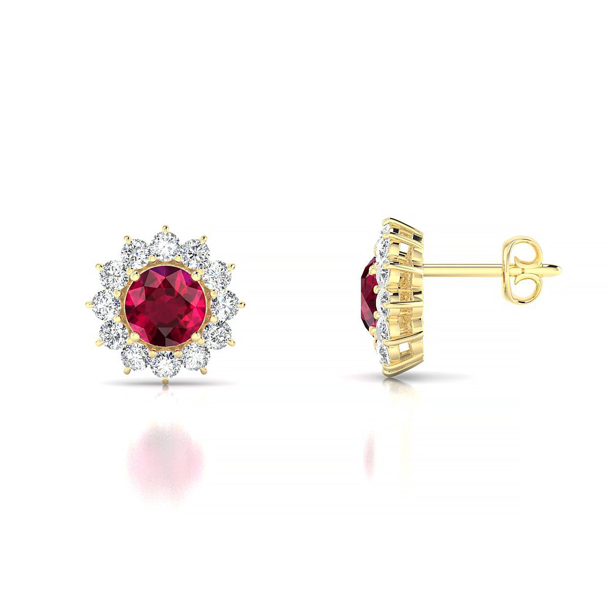 Blossom | 18k Yellow Gold 4.5 mm Round Ruby Earrings