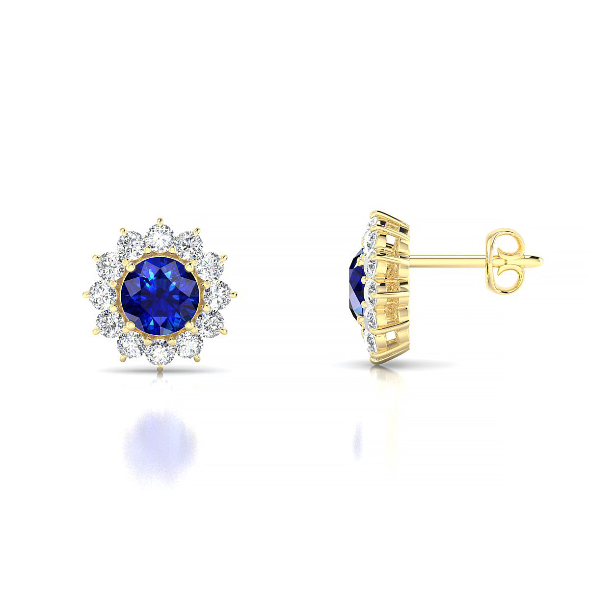 Blossom | 18k Yellow Gold 4.5 mm Round Sapphire Earrings