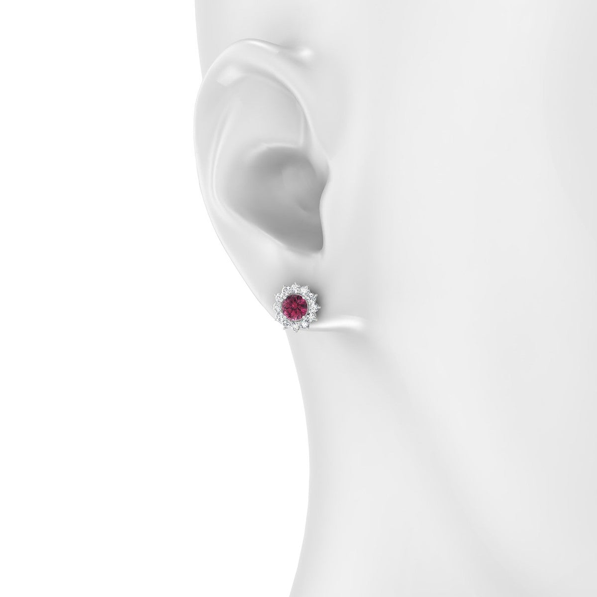 Blossom | 18k White Gold 4.5 mm Round Rhodolite Earrings