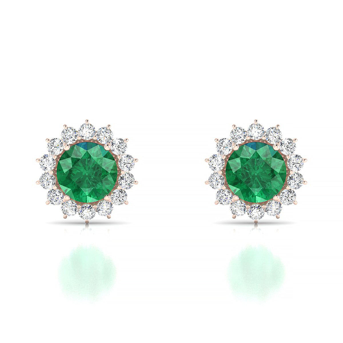Blossom | 18k Rose Gold 6 mm Round Emerald Earrings