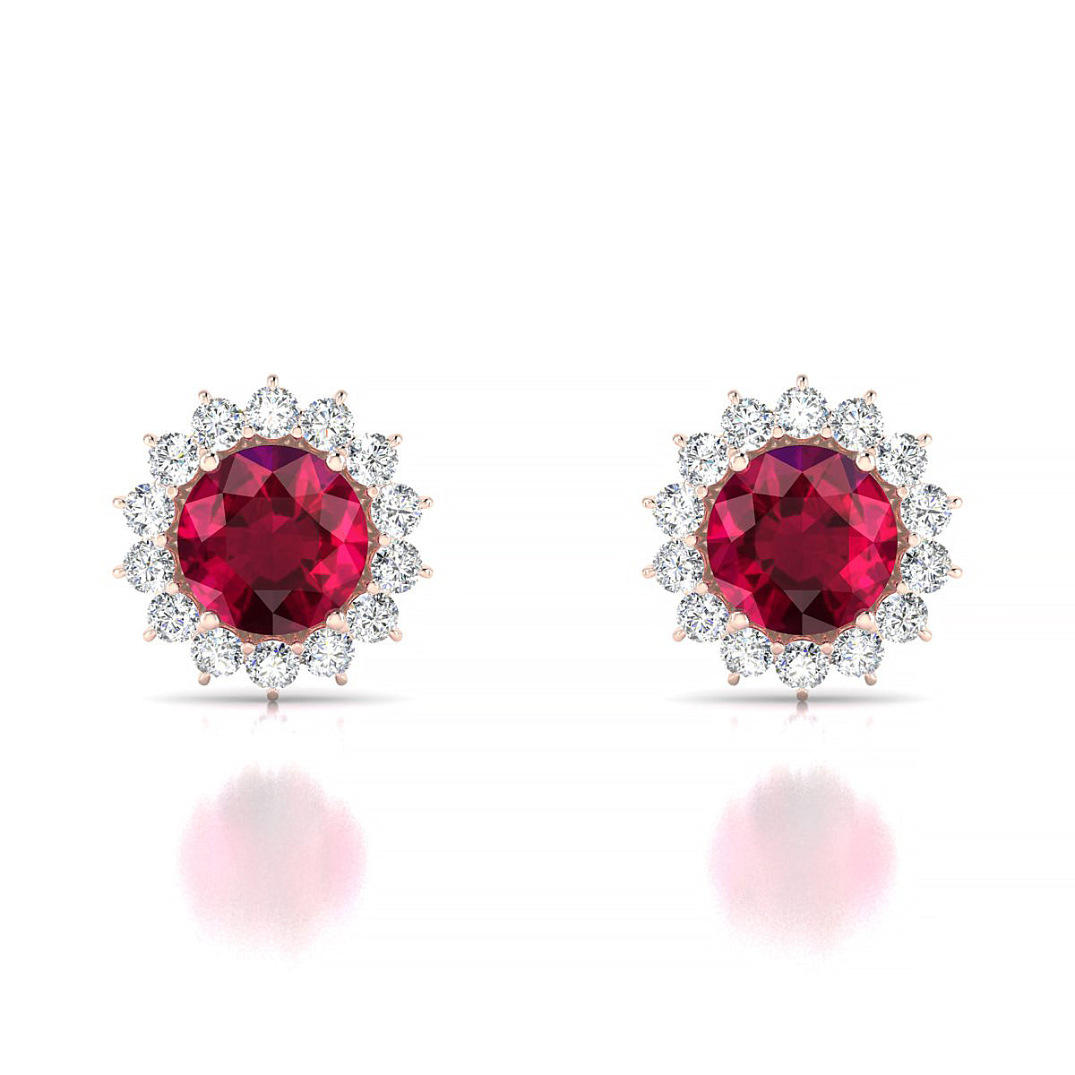 Blossom | 18k Rose Gold 6 mm Round Ruby Earrings