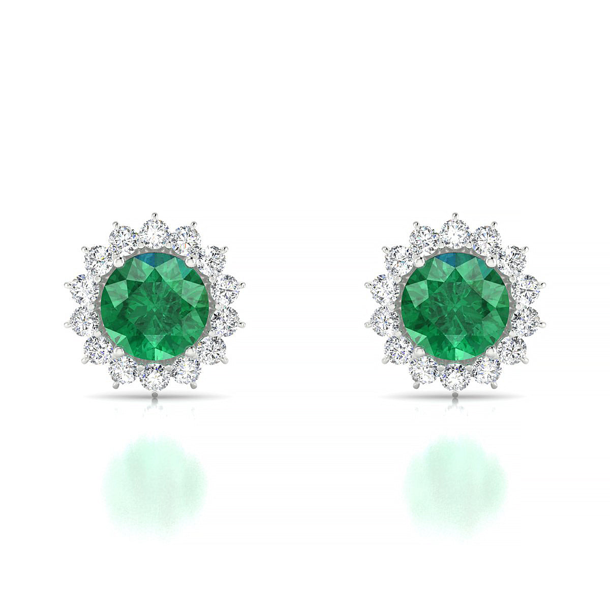 Blossom | 18k White Gold 6 mm Round Emerald Earrings