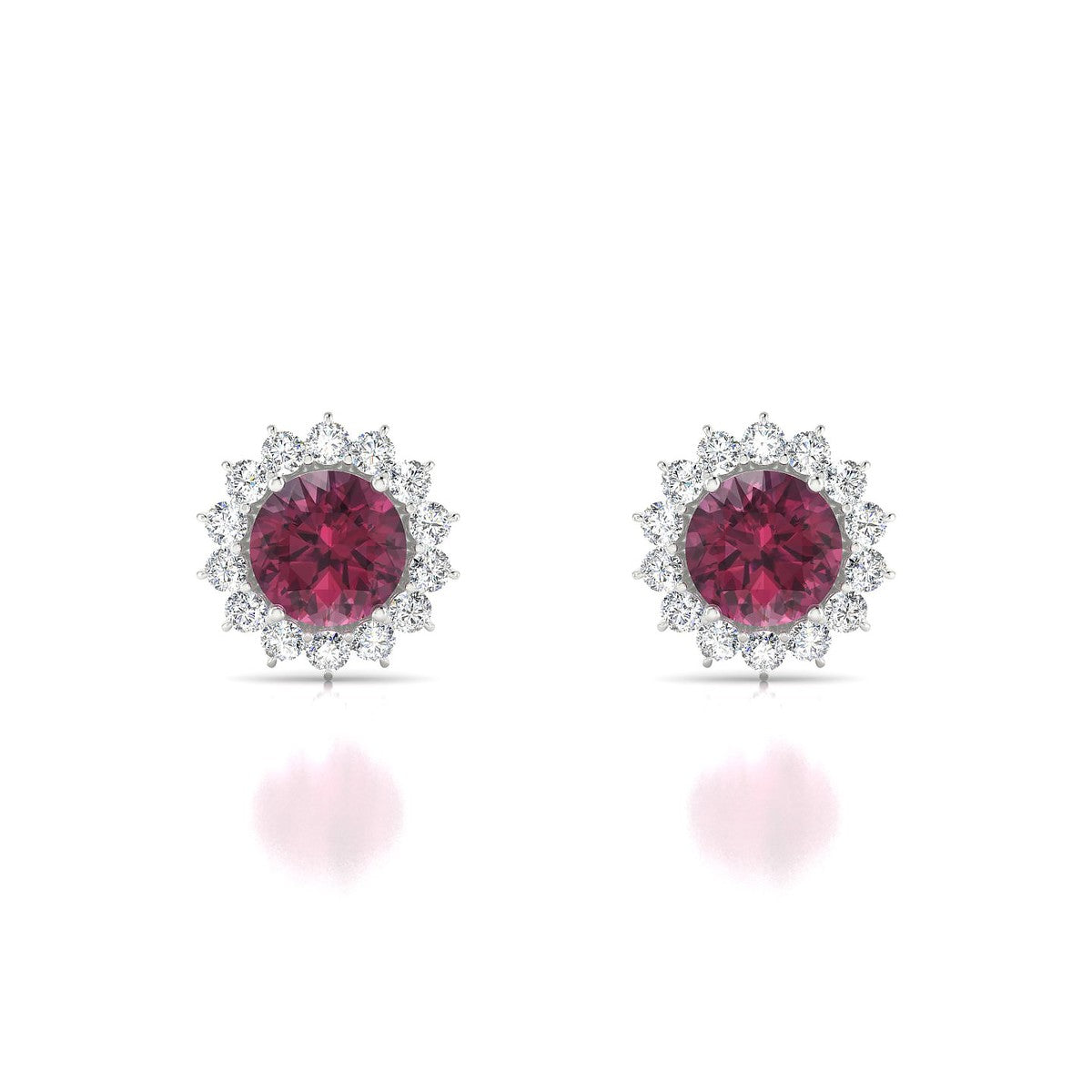 Blossom | 18k White Gold 6 mm Round Rhodolite Earrings
