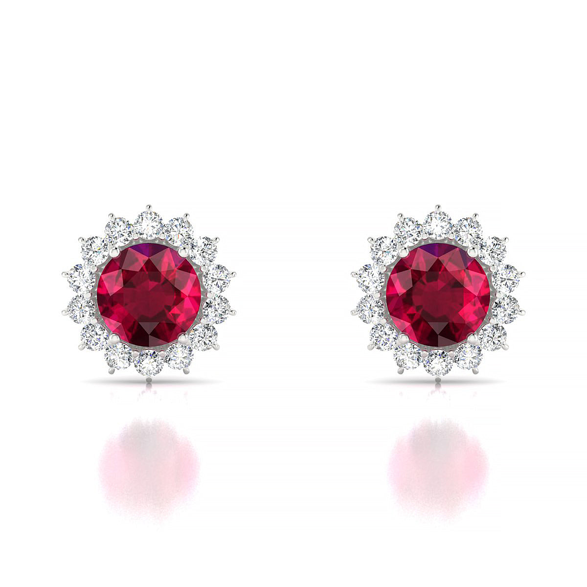 Blossom | 18k White Gold 6 mm Round Ruby Earrings