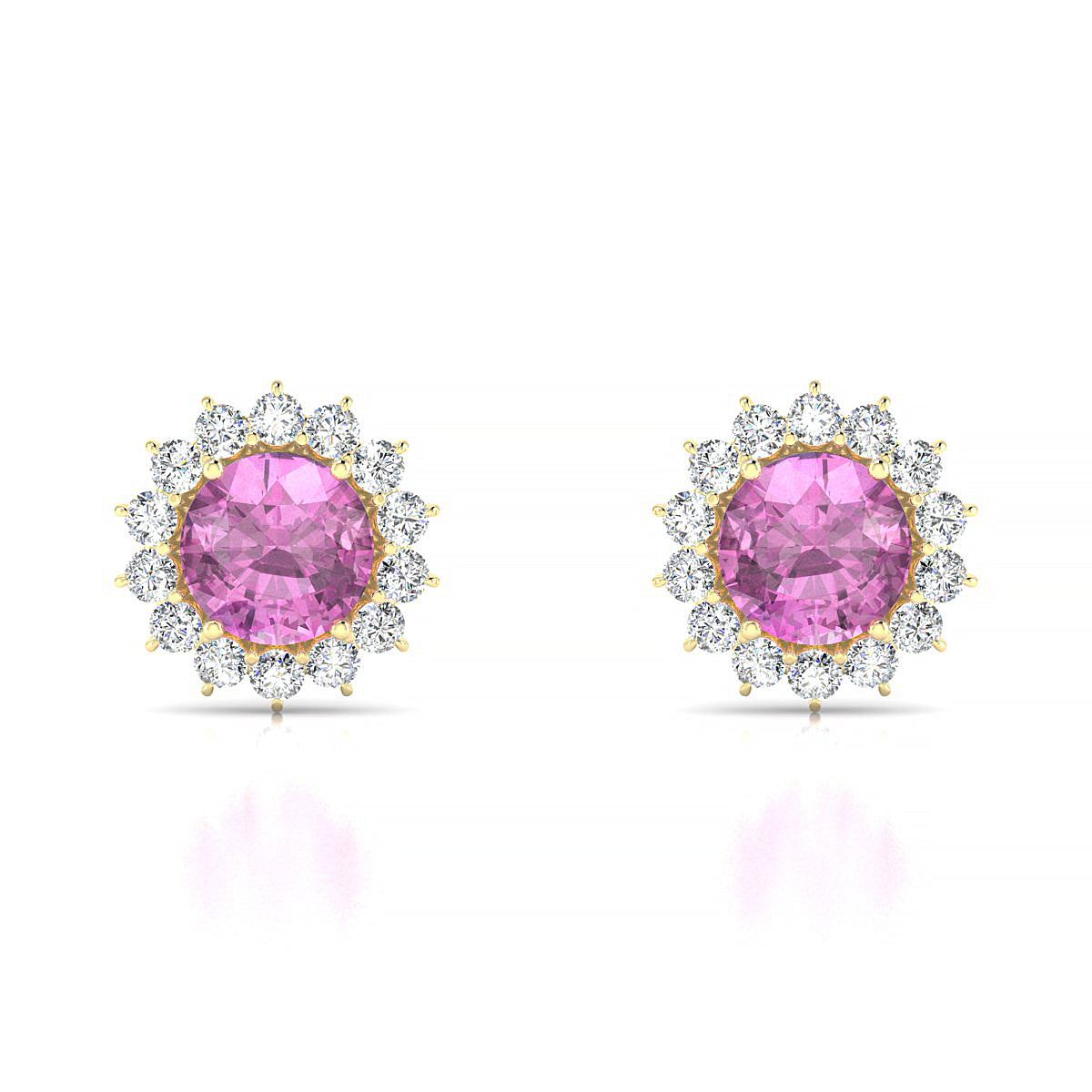 Blossom | 18k Yellow Gold 6 mm Round Pink Sapphire Earrings