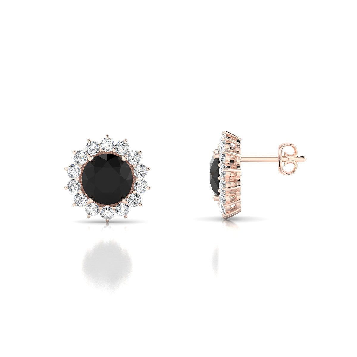 Blossom | 18k Rose Gold 6 mm Round Black Diamond Earrings