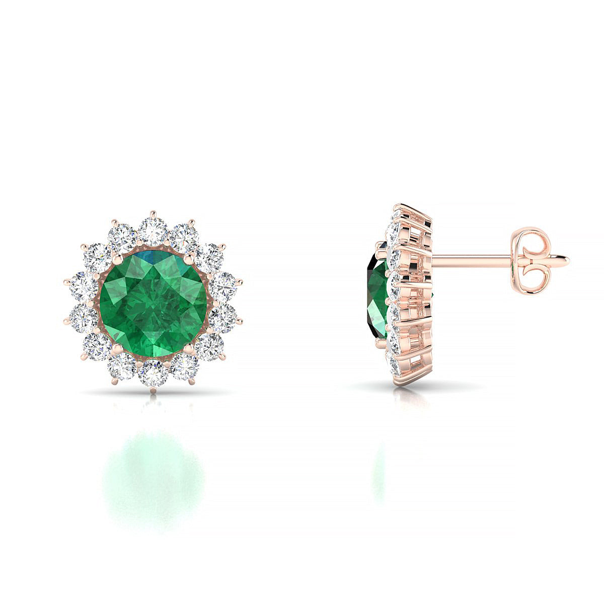 Blossom | 18k Rose Gold 6 mm Round Emerald Earrings