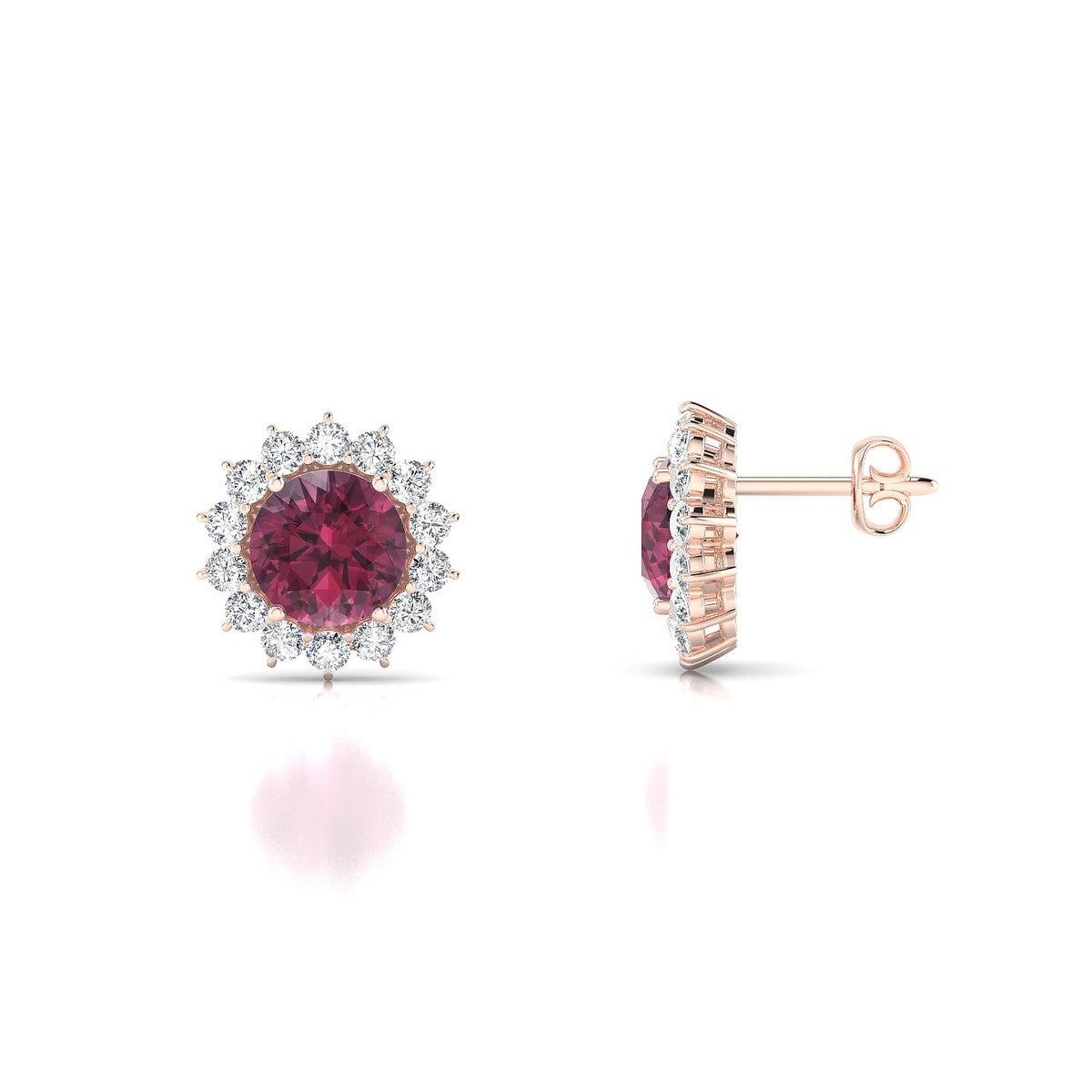 Blossom | 18k Rose Gold 6 mm Round Rhodolite Earrings