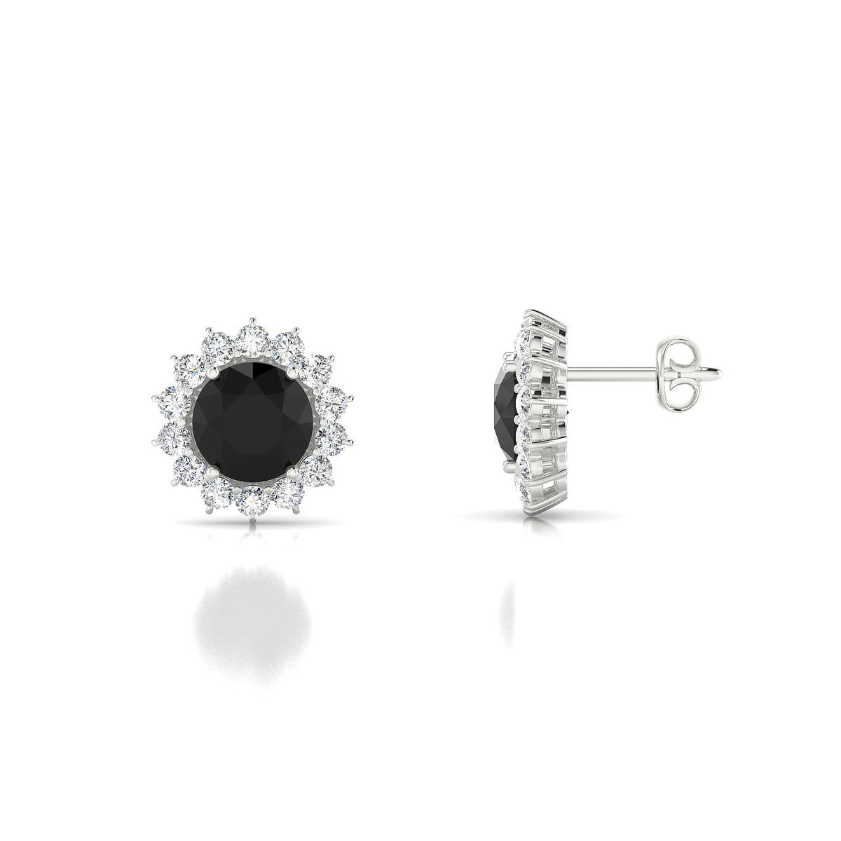 Blossom | 18k White Gold 6 mm Round Black Diamond Earrings