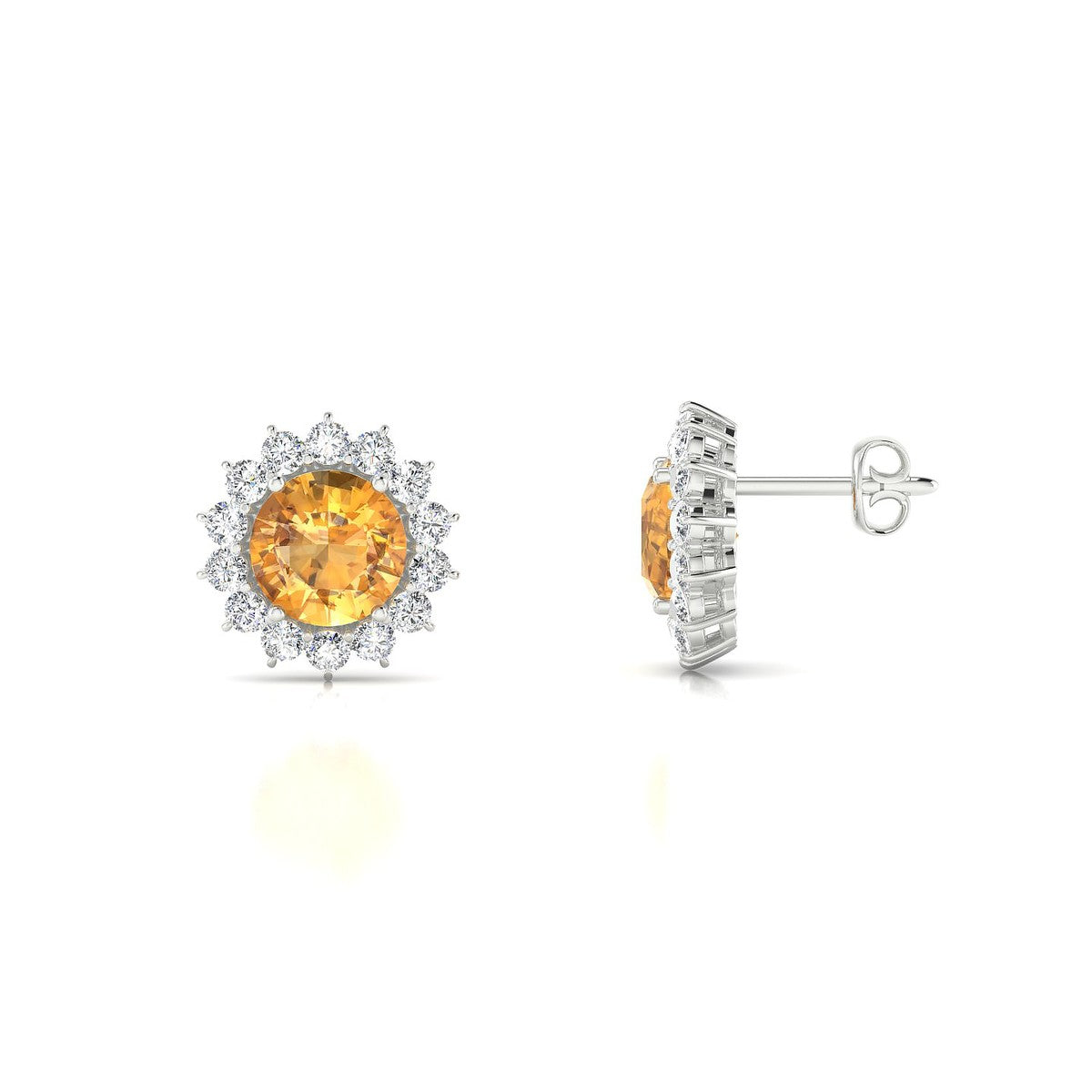 Blossom | 18k White Gold 6 mm Round Citrine Earrings