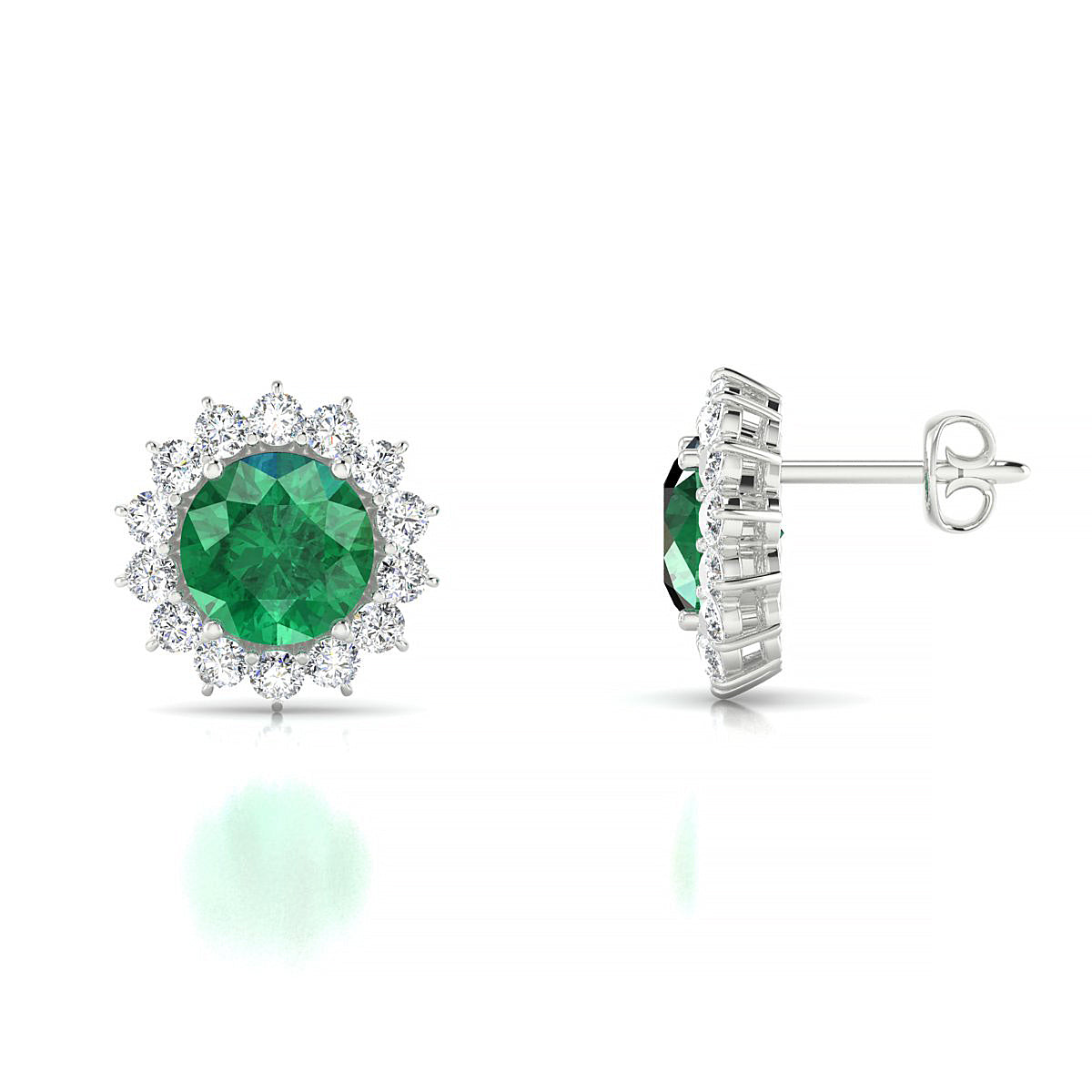 Blossom | 18k White Gold 6 mm Round Emerald Earrings