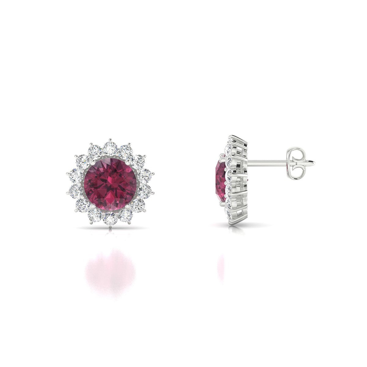 Blossom | 18k White Gold 6 mm Round Rhodolite Earrings