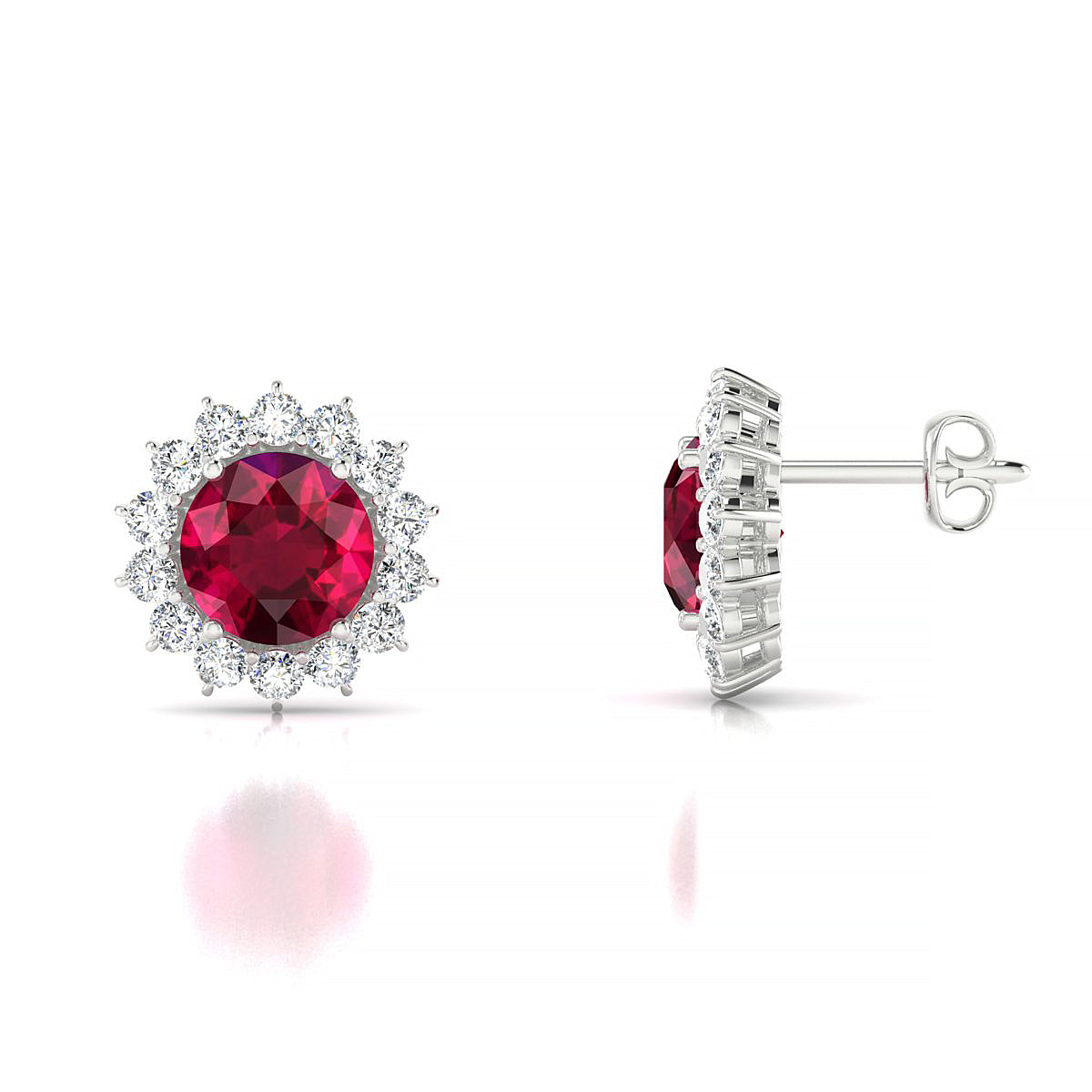 Blossom | 18k White Gold 6 mm Round Ruby Earrings