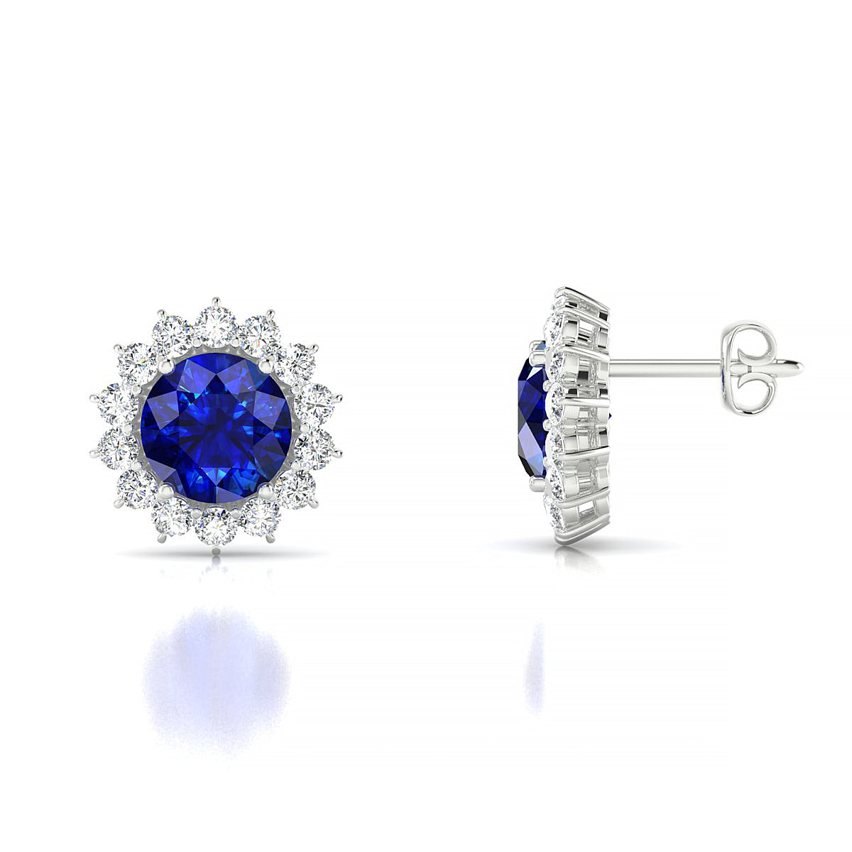Blossom | 18k White Gold 6 mm Round Sapphire Earrings