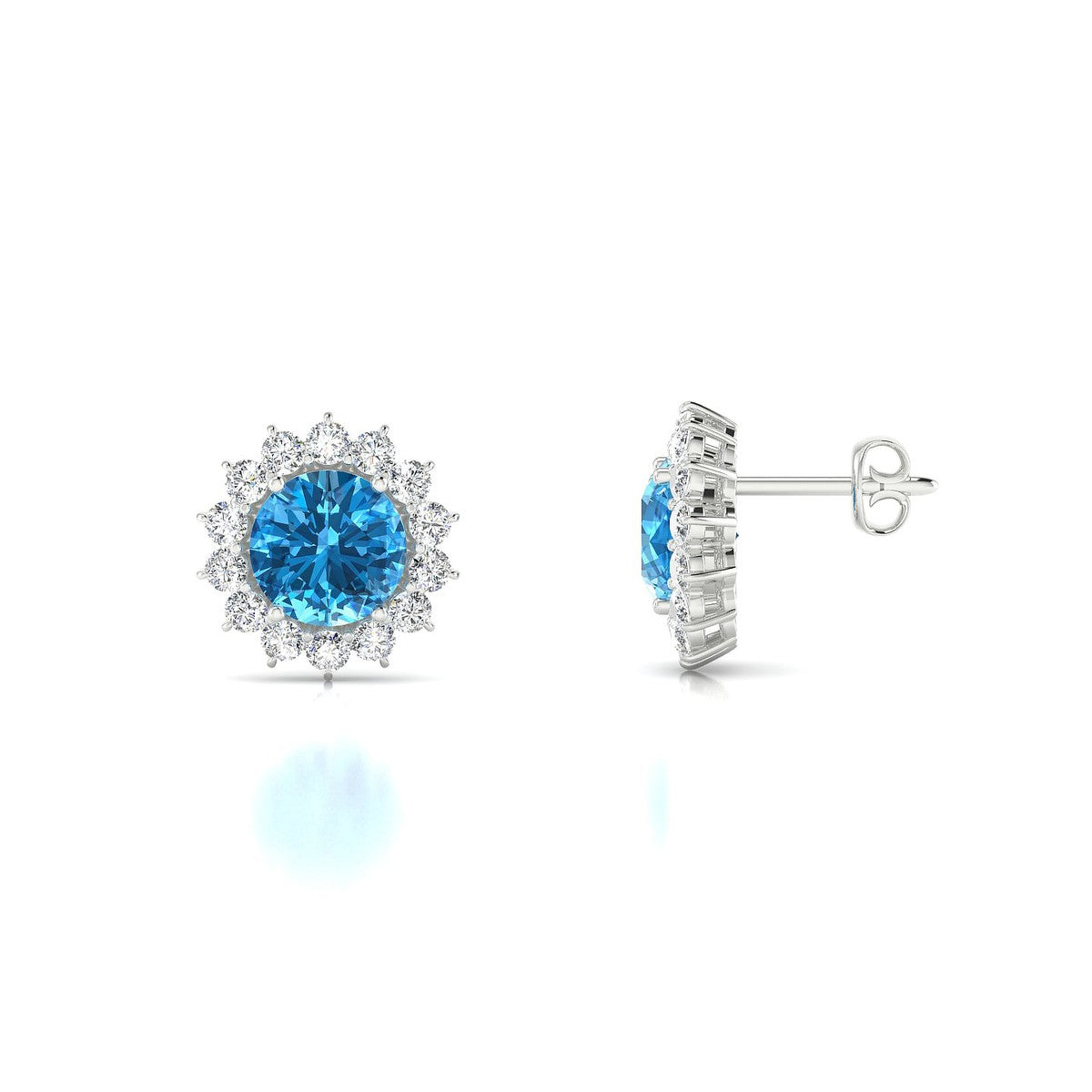 Blossom | 18k White Gold 6 mm Round Topaz Earrings
