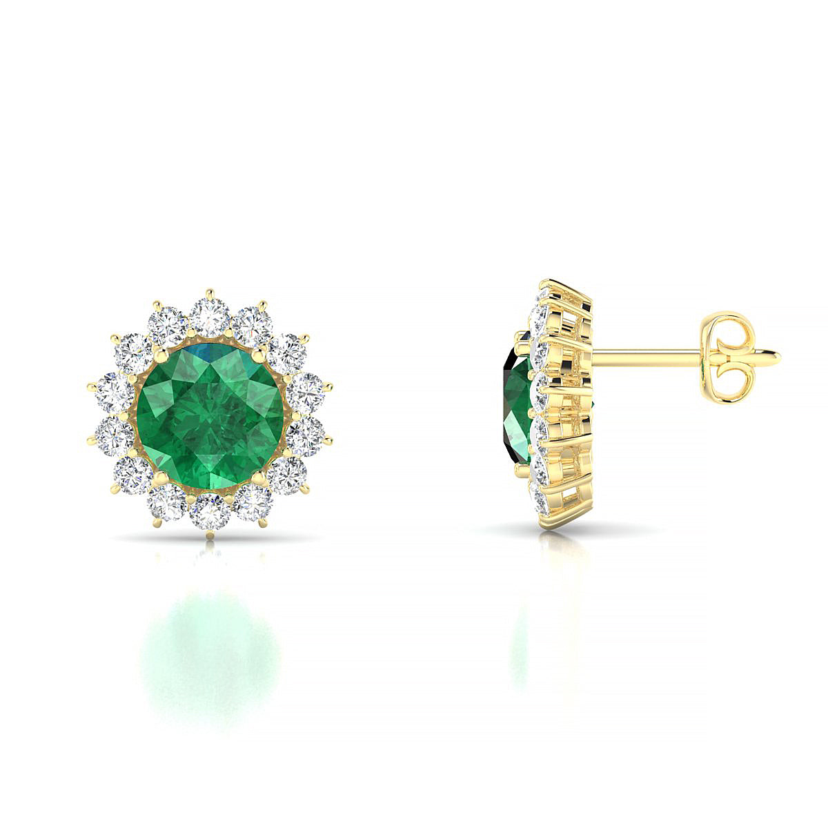 Blossom | 18k Yellow Gold 6 mm Round Emerald Earrings