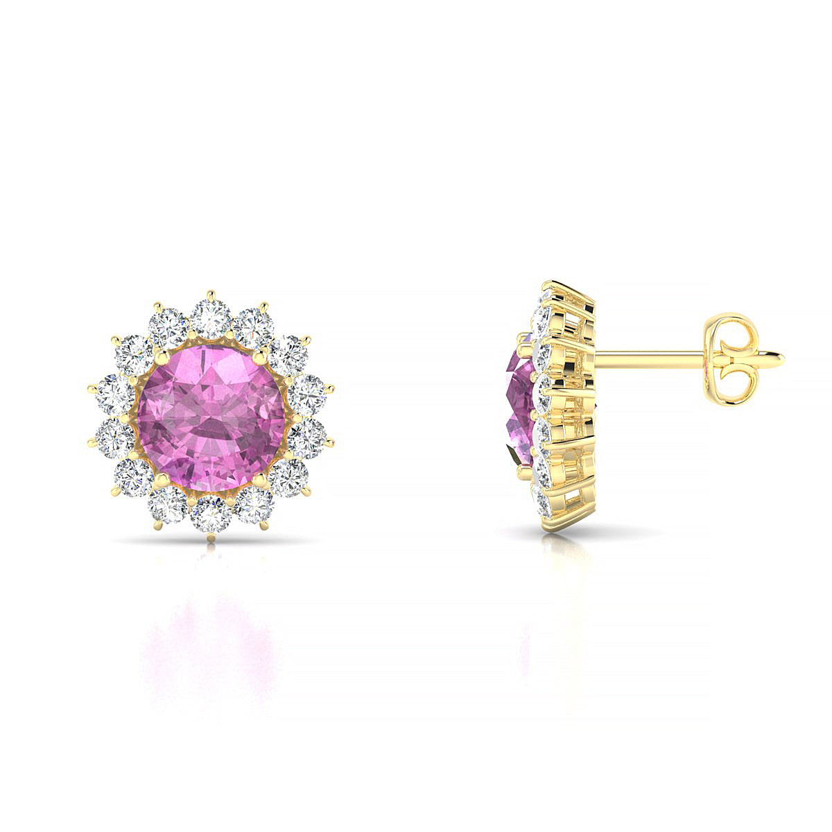 Blossom | 18k Yellow Gold 6 mm Round Pink Sapphire Earrings