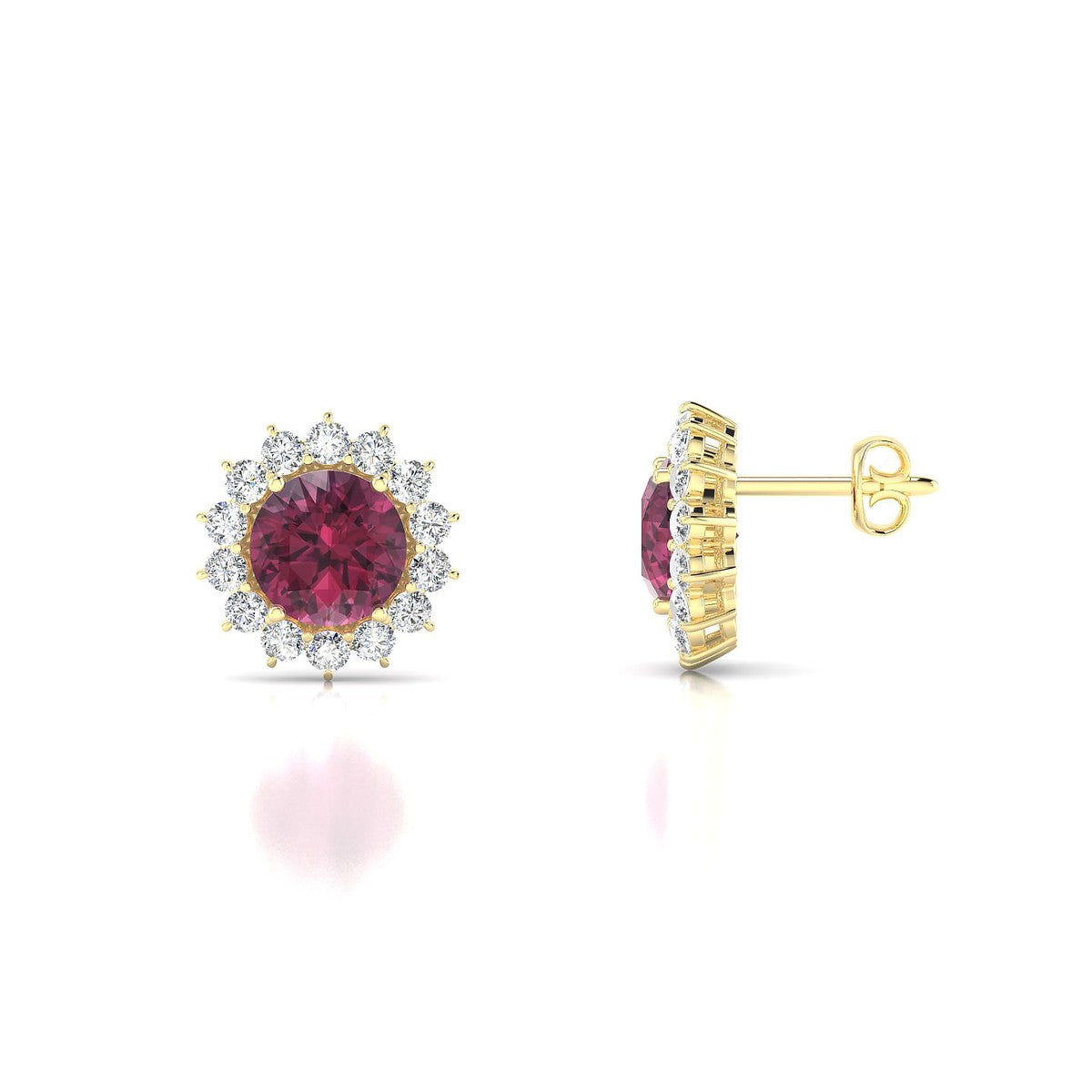 Blossom | 18k Yellow Gold 6 mm Round Rhodolite Earrings