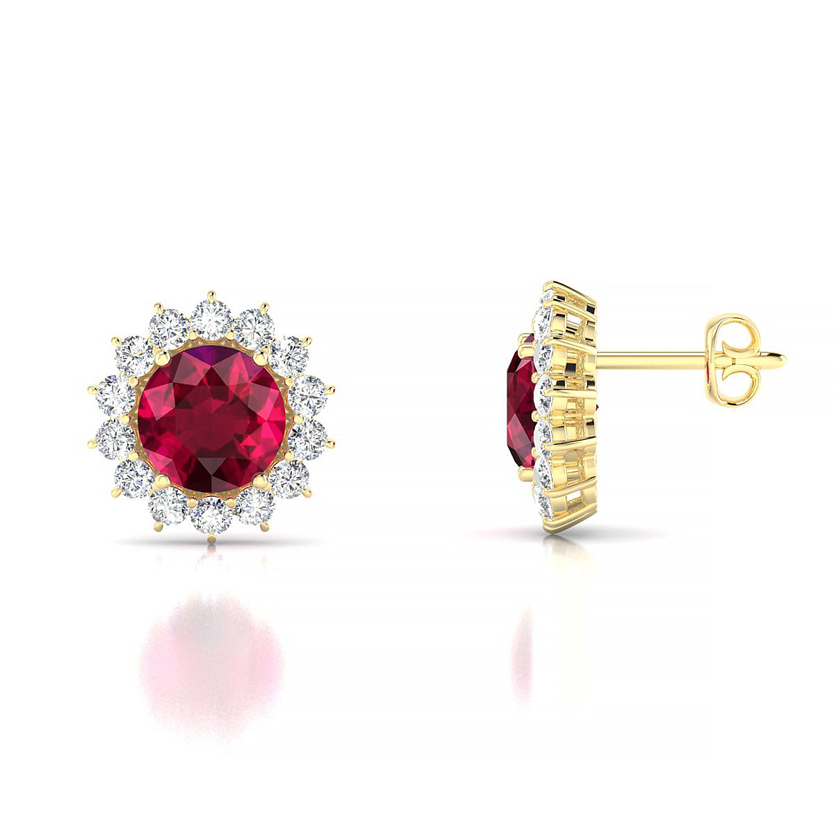 Blossom | 18k Yellow Gold 6 mm Round Ruby Earrings