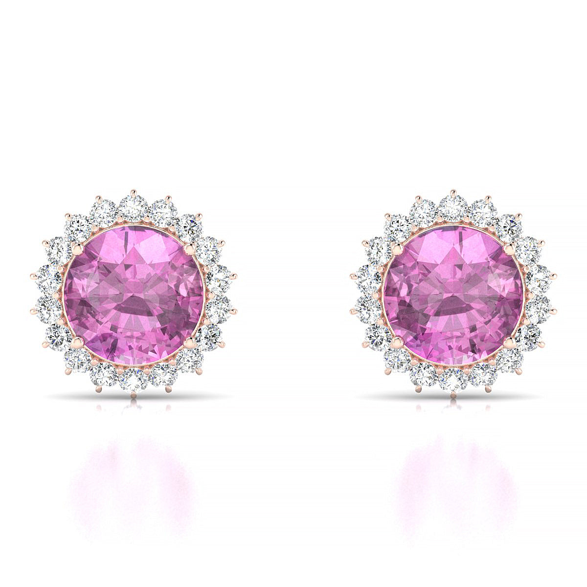 Blossom | 18k Rose Gold 8 mm Round Pink Sapphire Earrings
