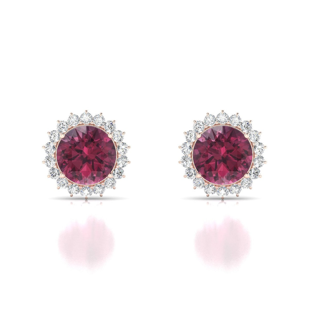 Blossom | 18k Rose Gold 8 mm Round Rhodolite Earrings
