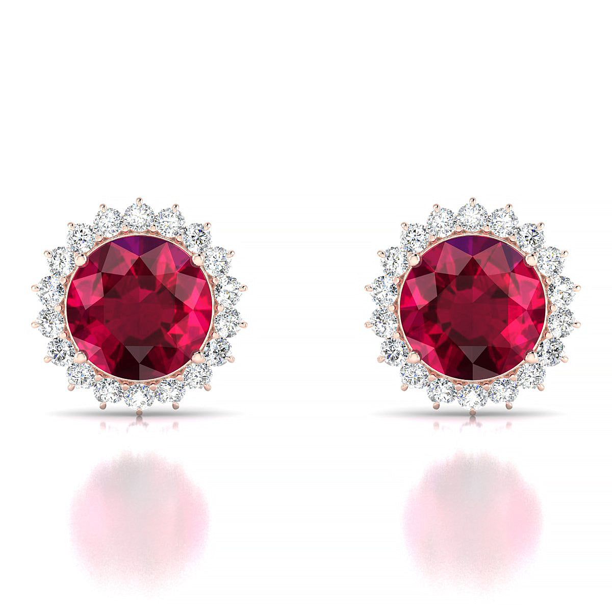Blossom | 18k Rose Gold 8 mm Round Ruby Earrings