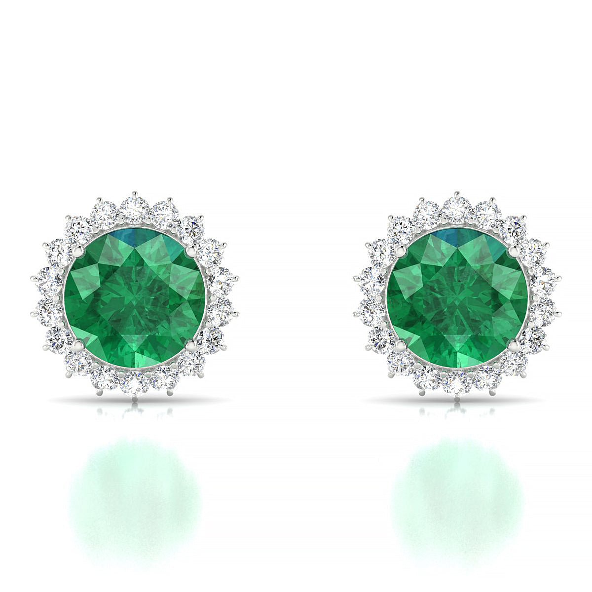 Blossom | 18k White Gold 8 mm Round Emerald Earrings