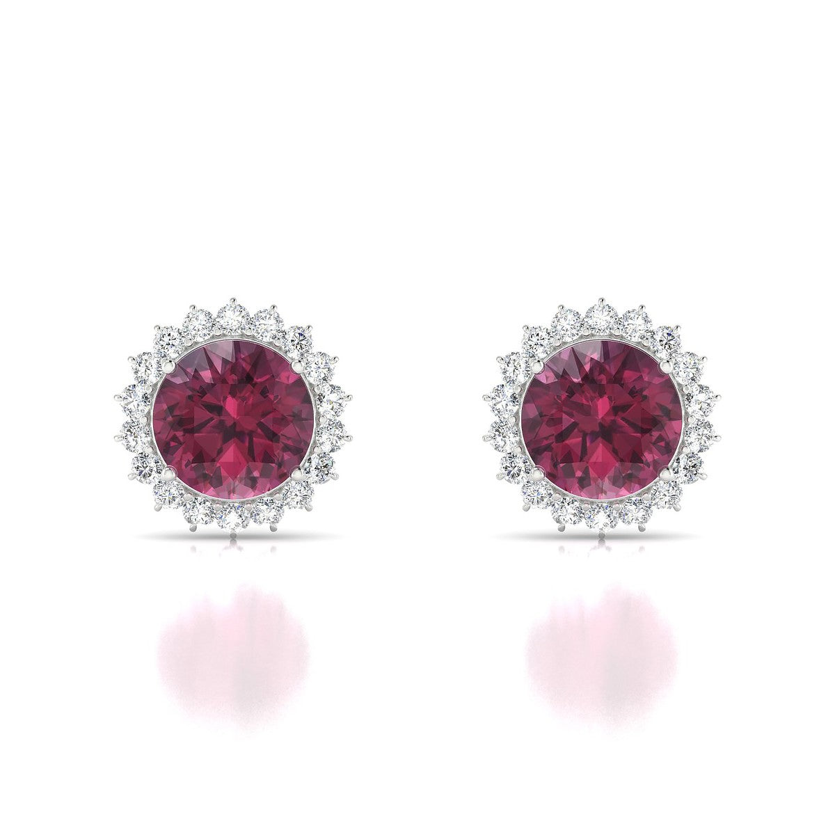 Blossom | 18k White Gold 8 mm Round Rhodolite Earrings