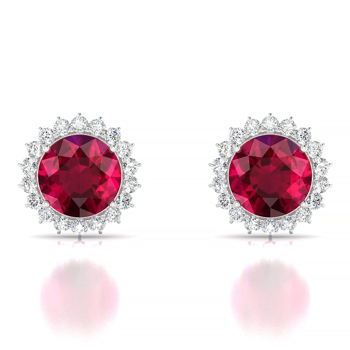 Blossom | 18k White Gold 8 mm Round Ruby Earrings