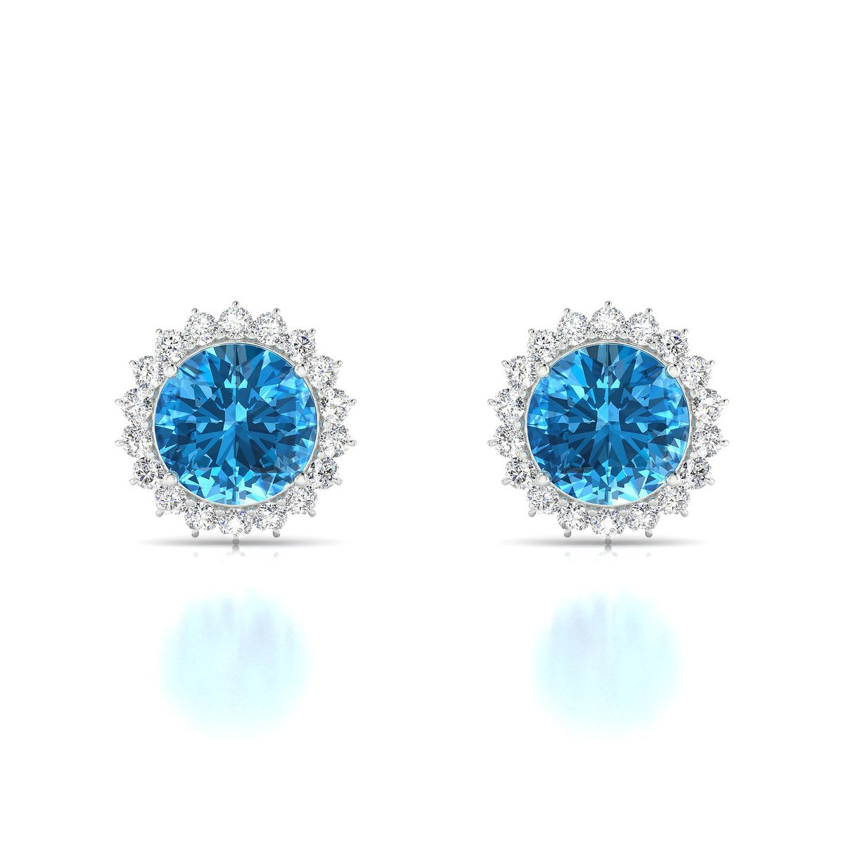Blossom | 18k White Gold 8 mm Round Topaz Earrings