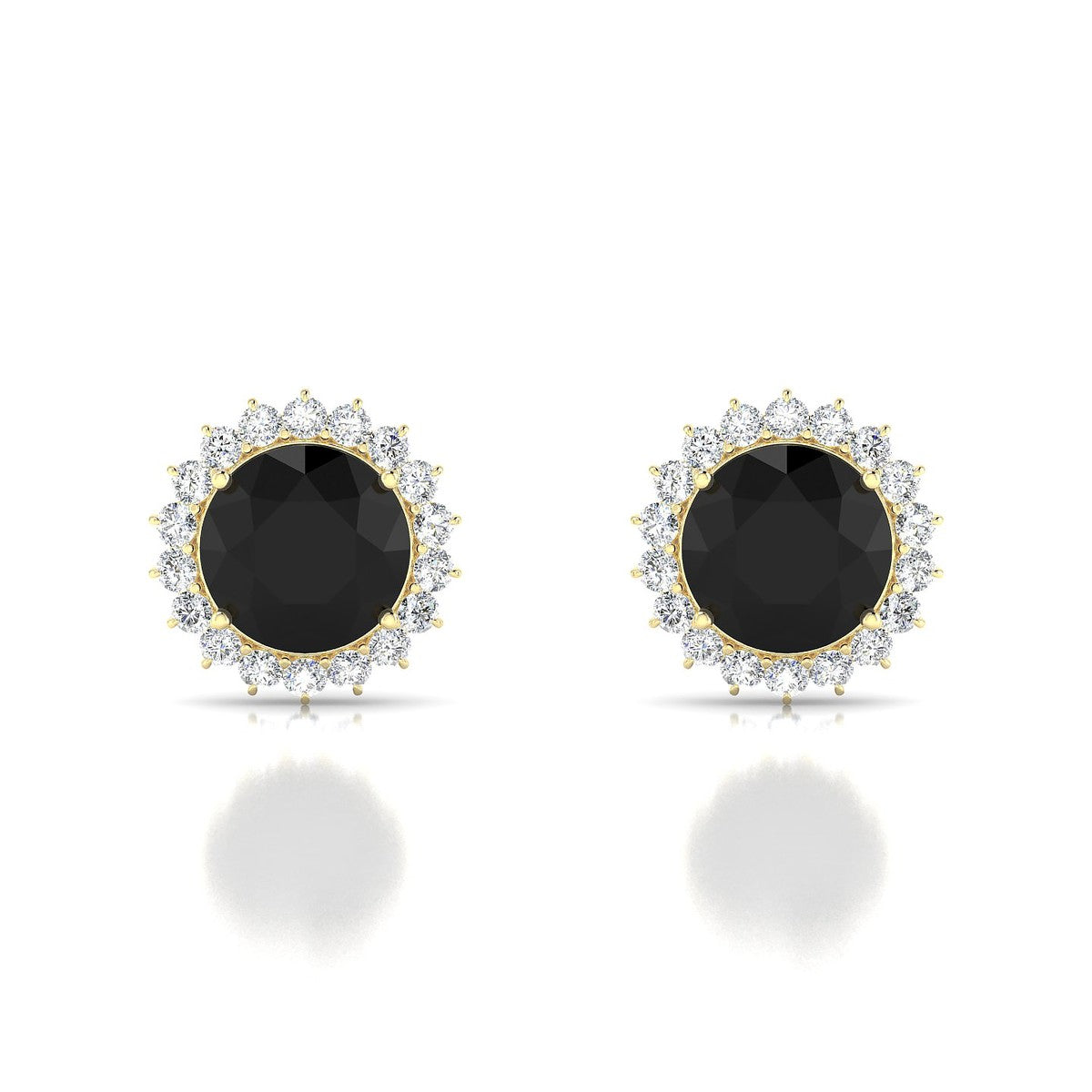Blossom | 18k Yellow Gold 8 mm Round Black Diamond Earrings