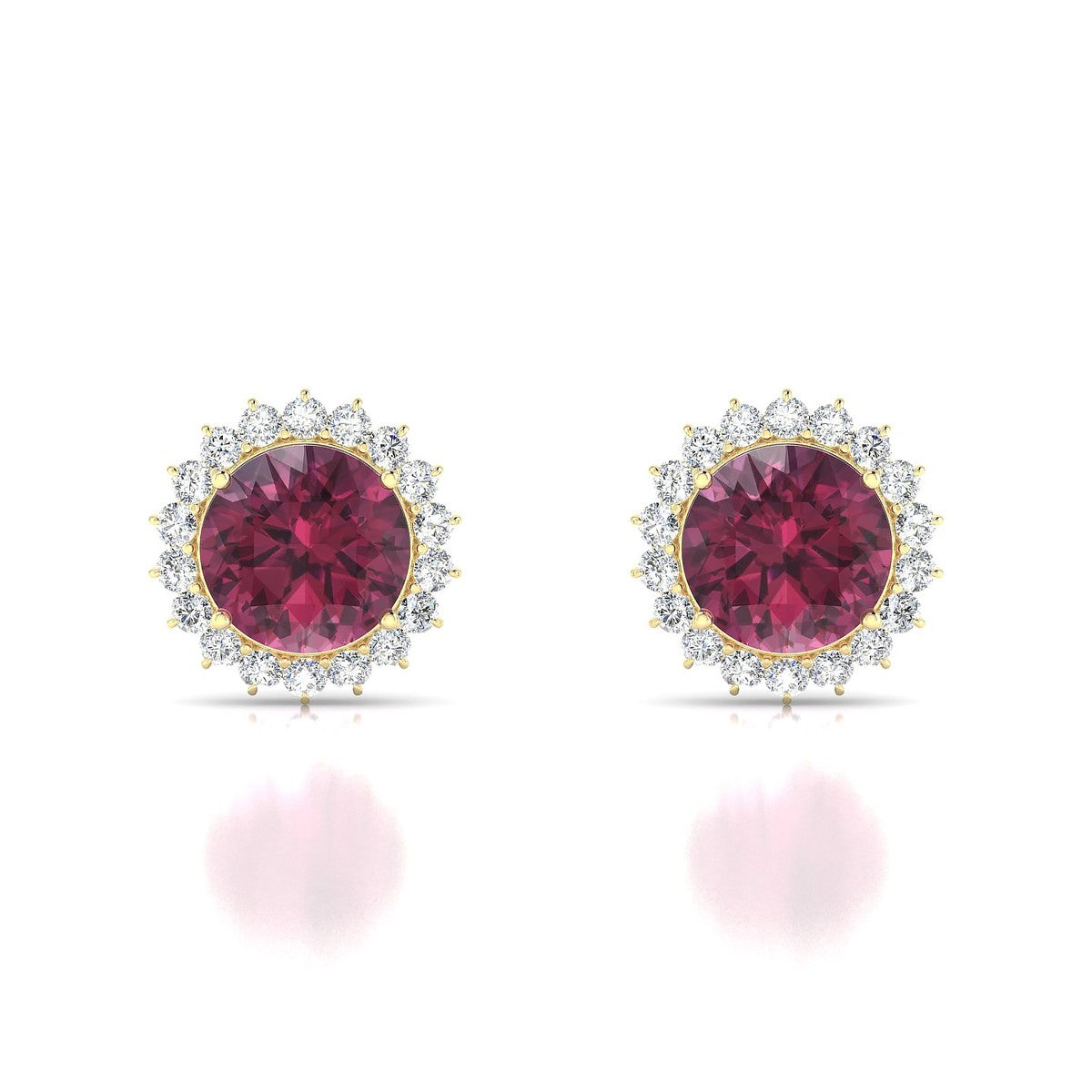 Blossom | 18k Yellow Gold 8 mm Round Rhodolite Earrings
