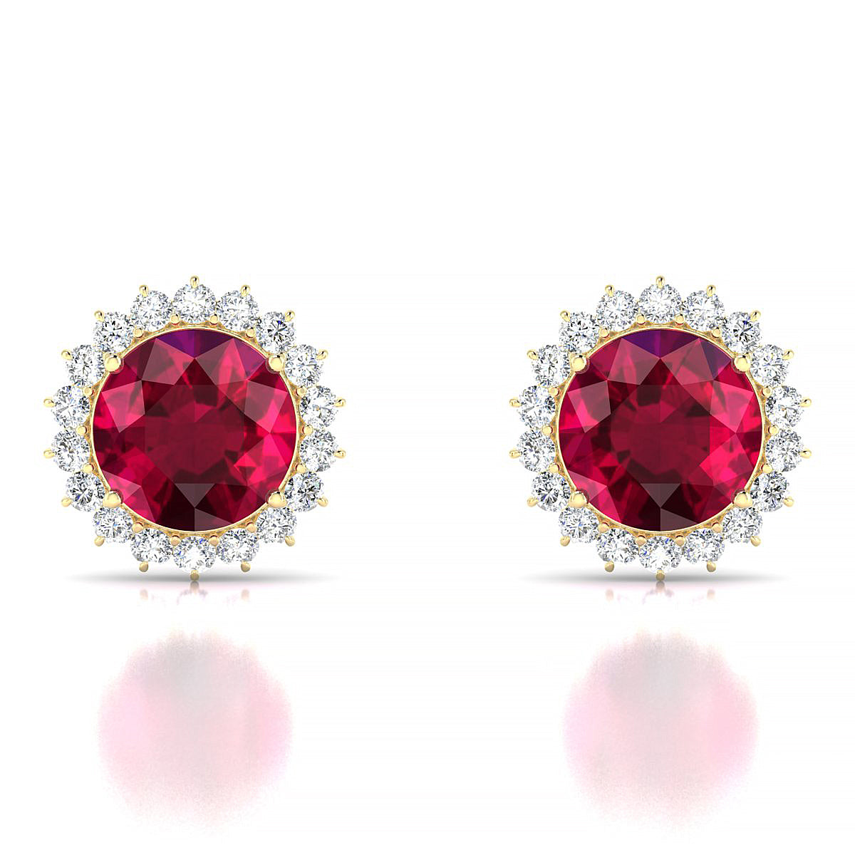 Blossom | 18k Yellow Gold 8 mm Round Ruby Earrings