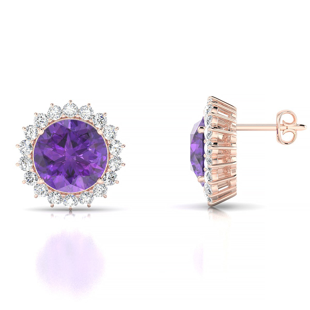 Blossom | 18k Rose Gold 8 mm Round Amethyst Earrings