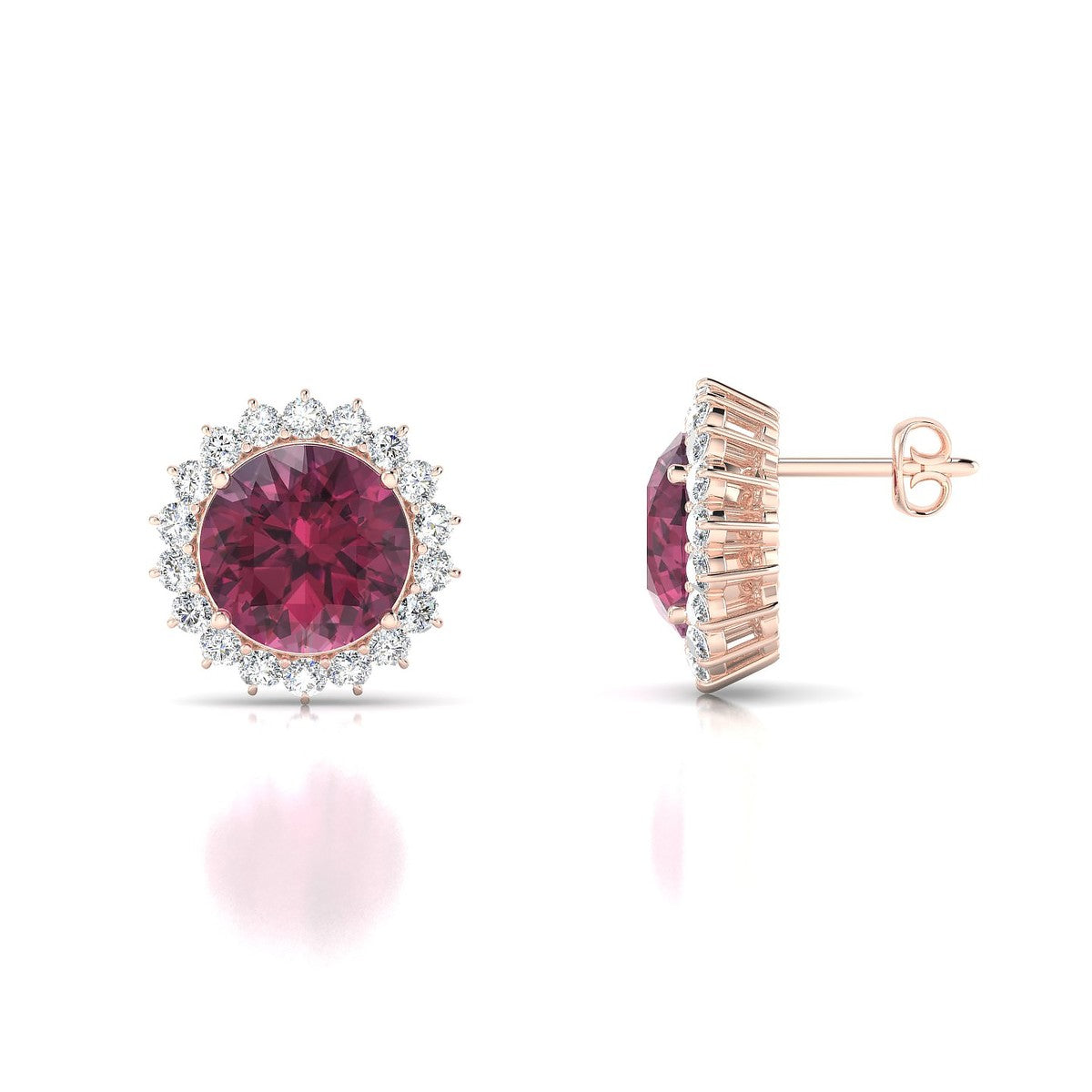 Blossom | 18k Rose Gold 8 mm Round Rhodolite Earrings