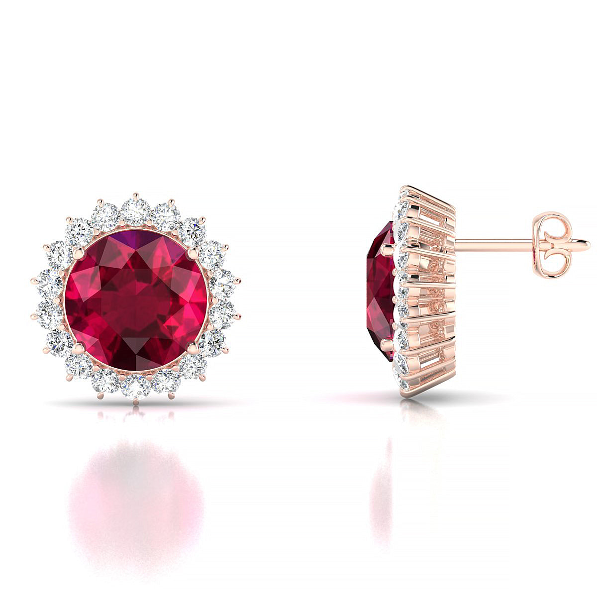Blossom | 18k Rose Gold 8 mm Round Ruby Earrings