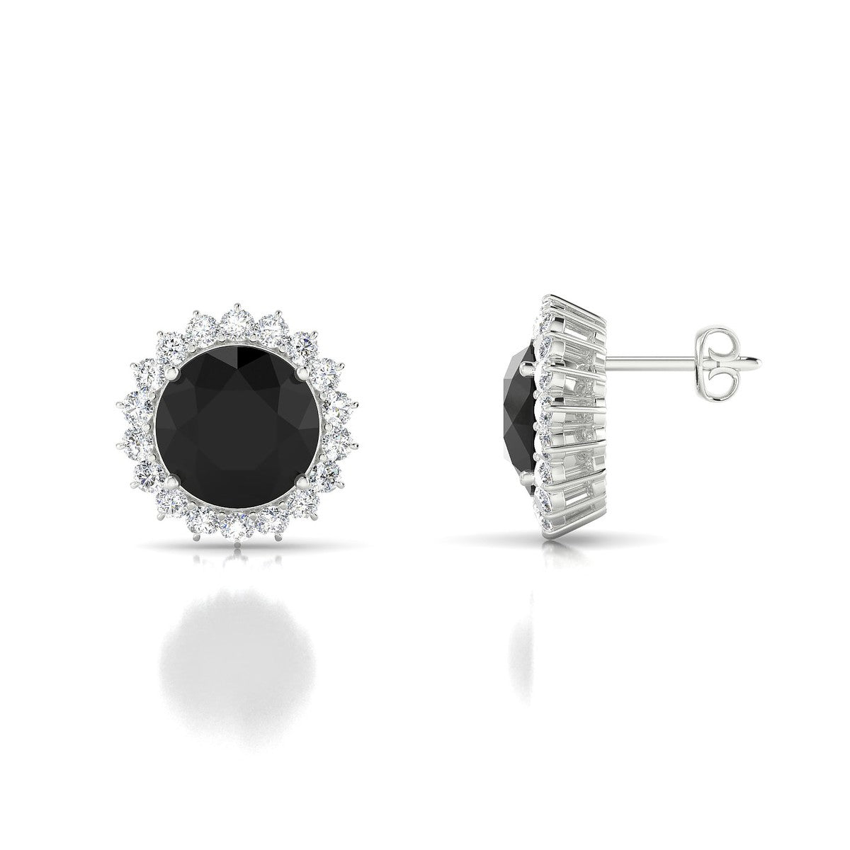 Blossom | 18k White Gold 8 mm Round Black Diamond Earrings