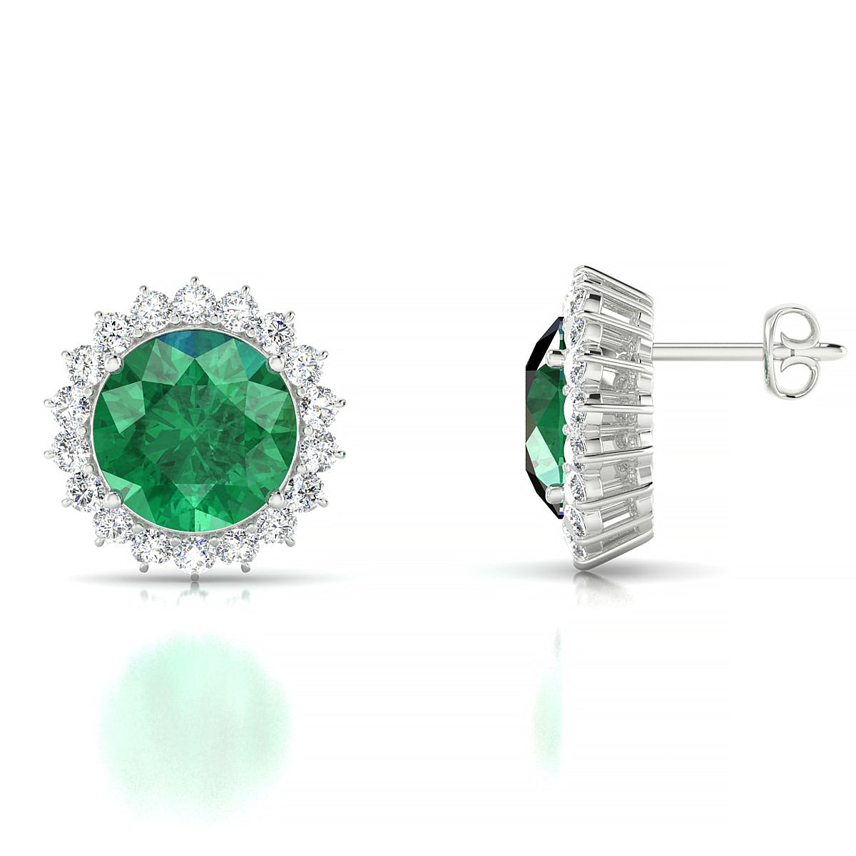 Blossom | 18k White Gold 8 mm Round Emerald Earrings