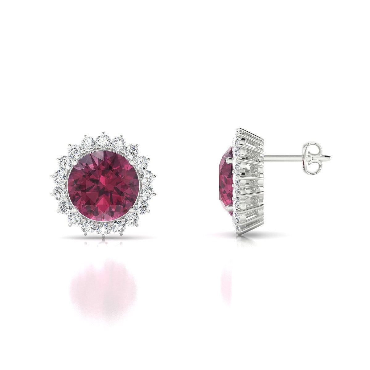 Blossom | 18k White Gold 8 mm Round Rhodolite Earrings
